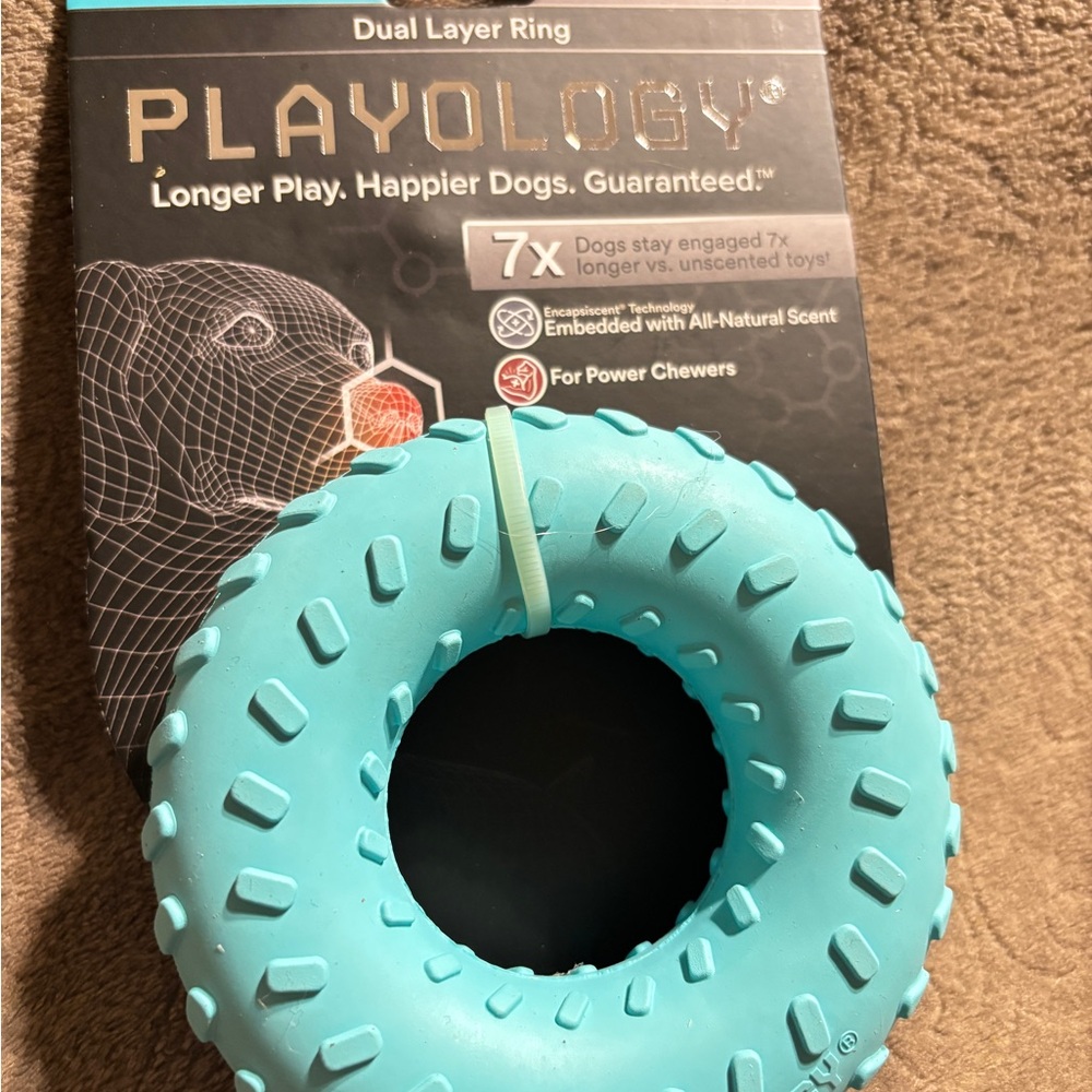 Playology Blue Dual Layer Ring Toy for large Dogs . Peanut Butter flavor . New